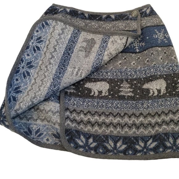 Vintage‎ 80s 90s Gray Blue Fair Isle Mini Wrap Skirt Wool Blend USA Made Sz 6 - Picture 3 of 8